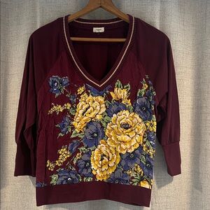 Elegant V-Neck Sweater with Floral Design Anthropologie